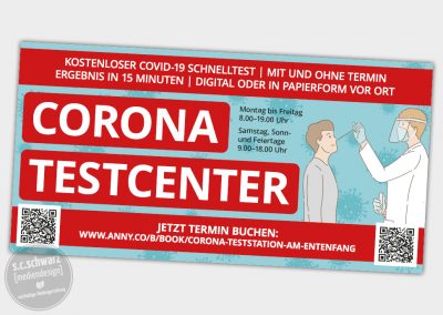 PVC-Banner für das Corona Testcenter am Entenfang in Karlsruhe | Druckvorlage