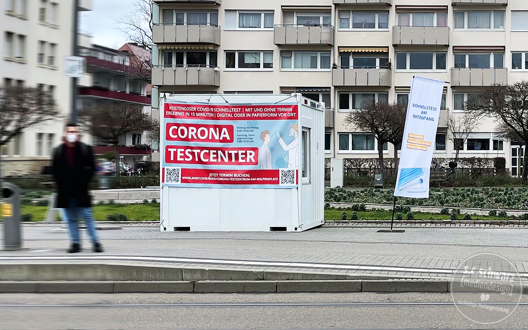 PVC-Banner für das Corona Testcenter am Kolpingplatz in Karlsruhe