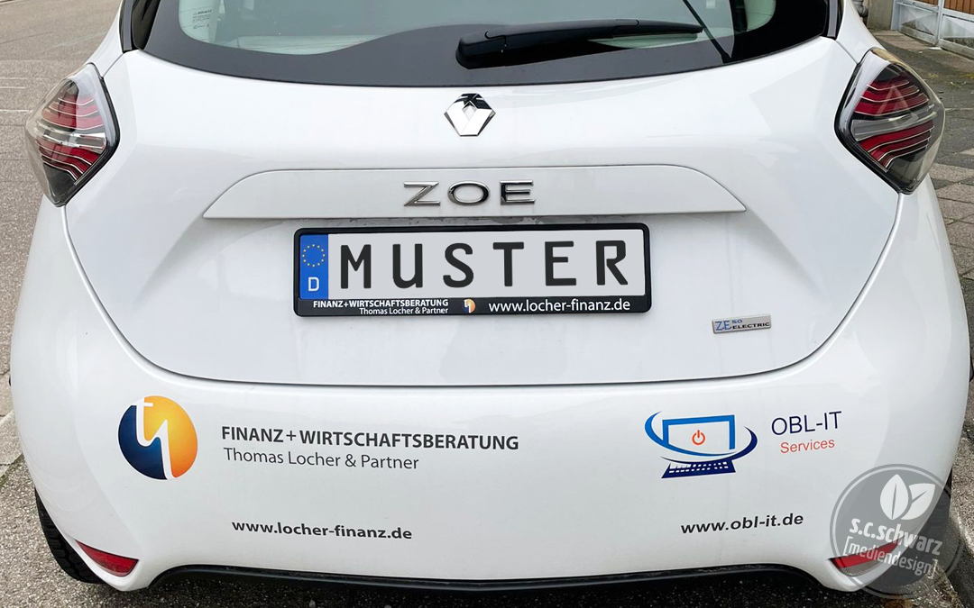 Kfz-Kennzeichenhalterung für die FINANZ+WIRTSCHAFTSBERATUNG Thomas Locher & Partner